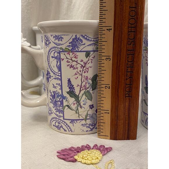 Set of 4 Mugs / Cups, Coffee / Tea, Floral pattern with 3-D Butterfly on handles - Picture 10 of 12